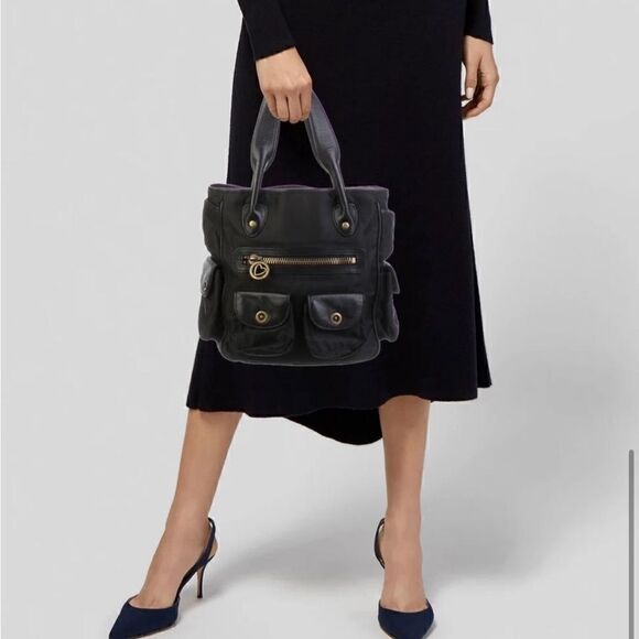 Moschino Black Nylon Handbag Leather Detailing VINTAGE Designer Luxury Italy - Picture 2 of 16